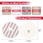 Round microfiber mop refill pad cover with red stripes and center hole, with size diagram