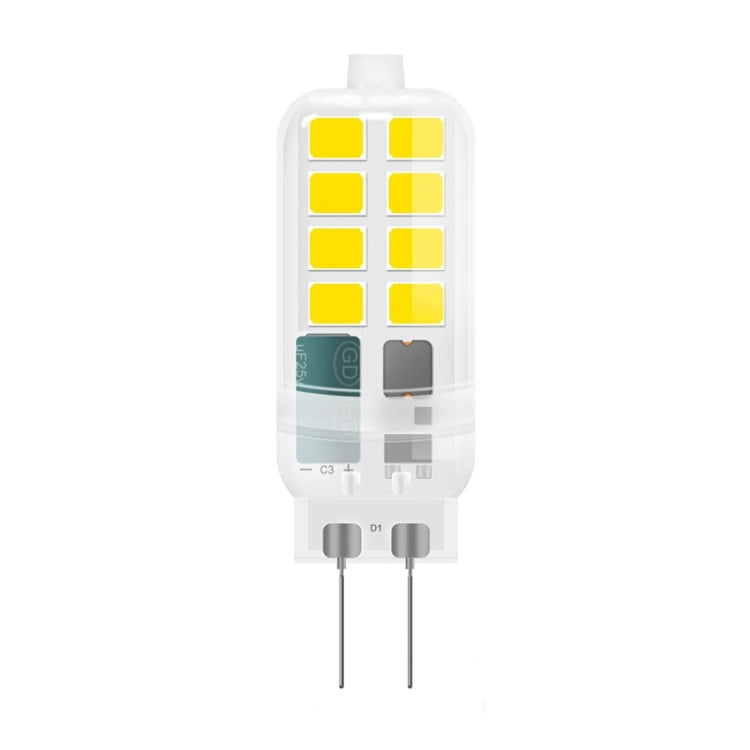 G4 LED halogen bead bulb with clear cover showing yellow LED chips and two pins