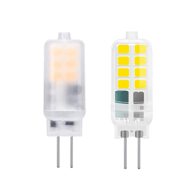 Pair of G4 LED halogen bead bulbs: milky warm and clear yellow LED versions, two pins