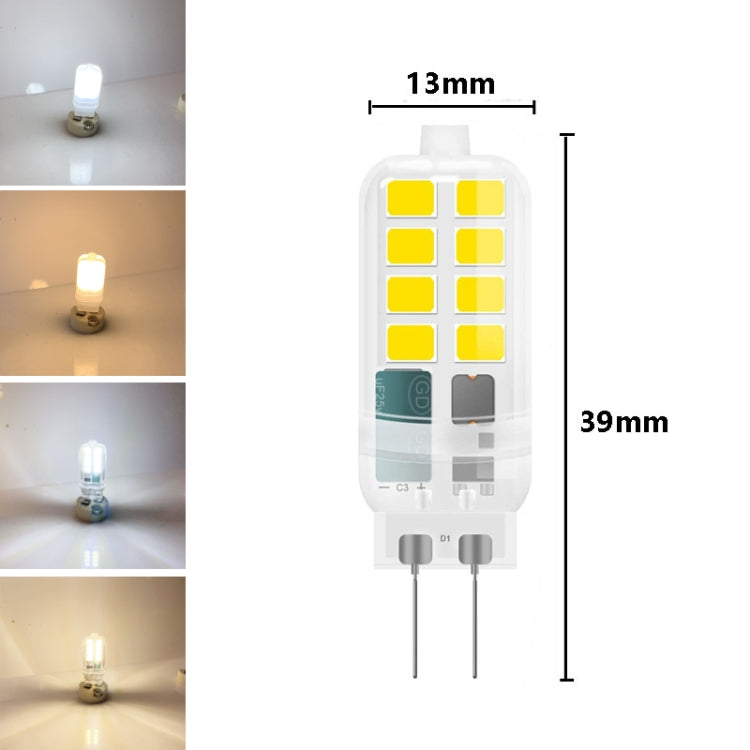 G4 LED halogen bead bulb with clear yellow LED array, 13mm x 39mm dimensions shown