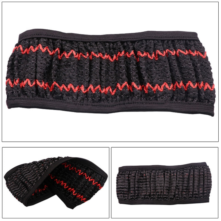 Black steering wheel cover strip with red zigzag stitching and ribbed texture