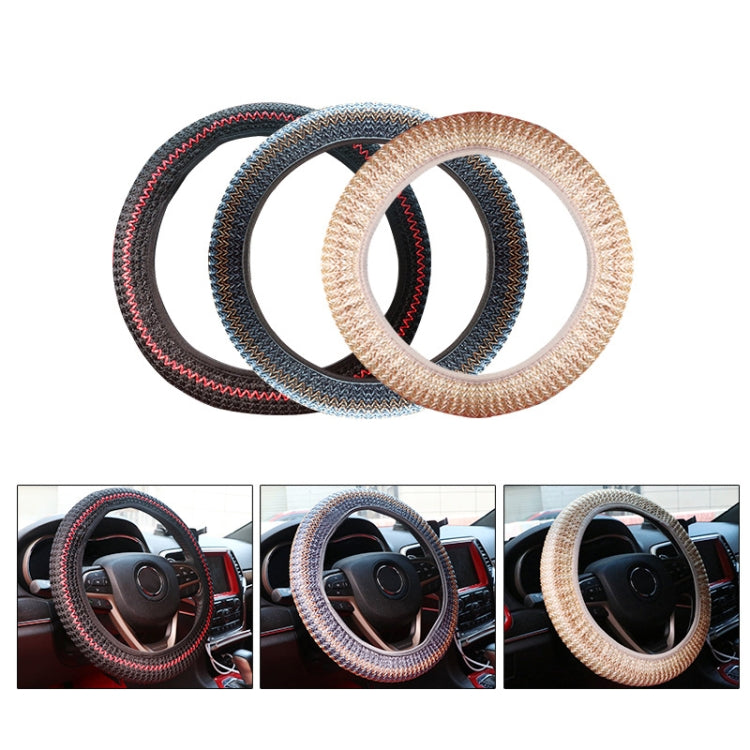 Set of steering wheel covers in black, gray, and beige with contrasting zigzag trim