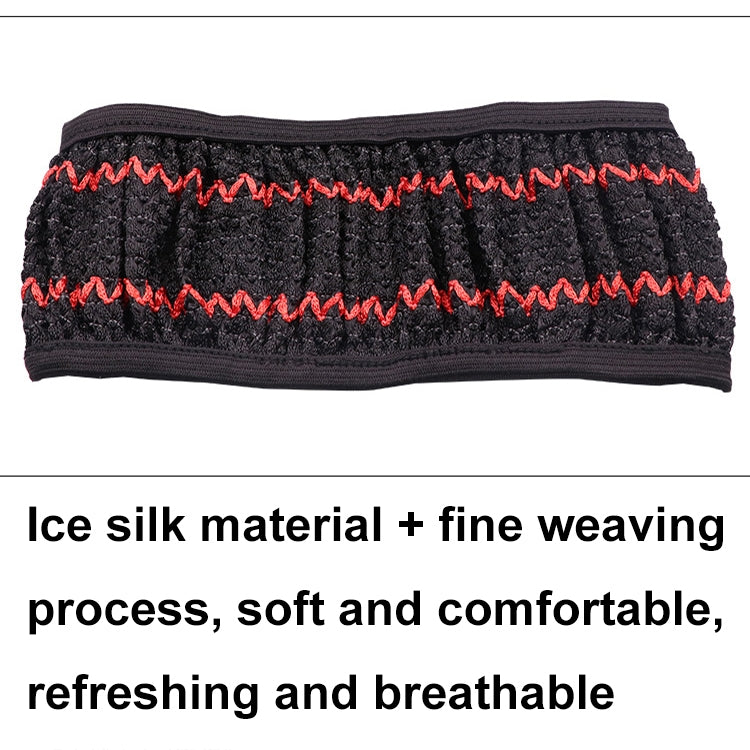 Black steering wheel cover with red zigzag stitch lines and ribbed padding