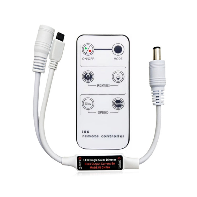 Single-color LED infrared dimmer controller with handheld remote and DC output cable