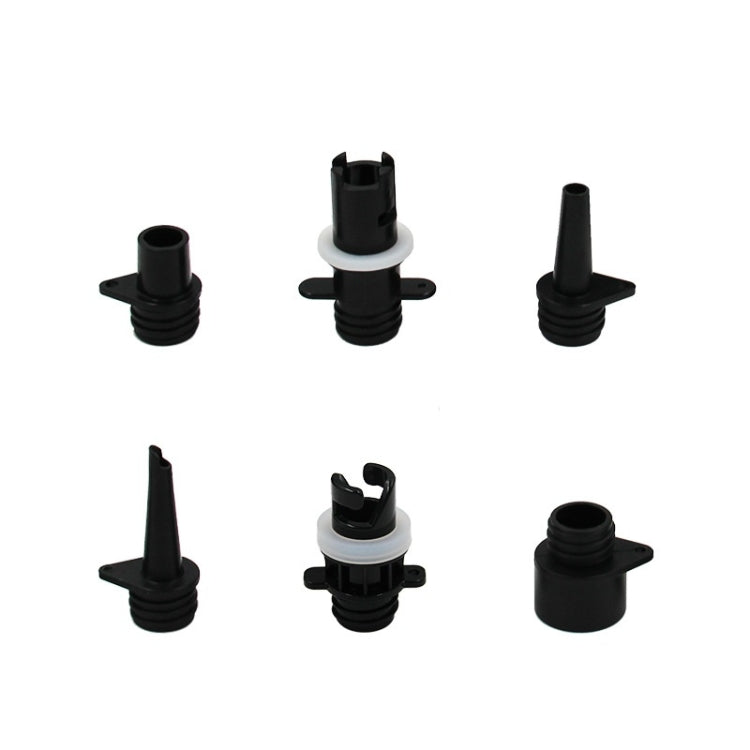 Inflatable pump adapter nozzles set in black and gray connector caps