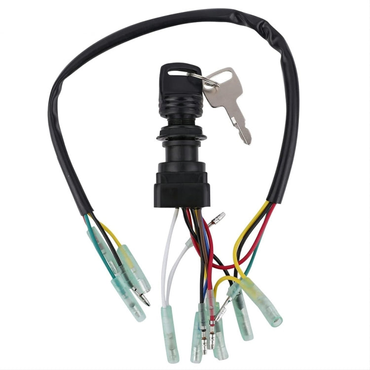 Yamaha outboard key switch with two keys and wiring harness, black body and cable