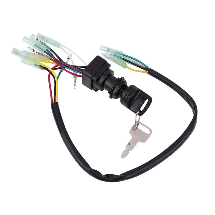Yamaha outboard key switch with key cylinder, black housing, and multi-wire terminals