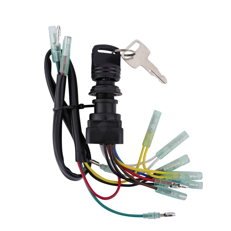 Yamaha outboard key switch assembly with keys, black mount, and colored wire leads