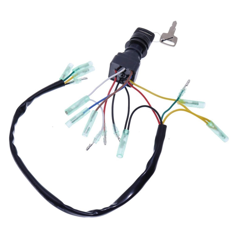 Yamaha outboard key switch wiring harness with black connector and key cylinder