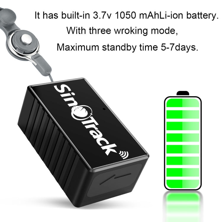 Black Sinotrack GPS tracker with built-in battery indicator, compact body