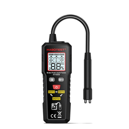 Brake fluid moisture tester with flexible probe hose and digital percentage display