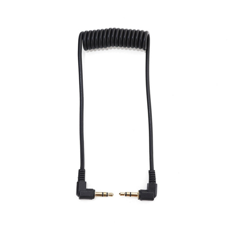 3.5mm stereo audio cable with black coiled spring and two 3.5mm plugs