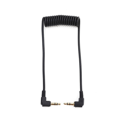 3.5mm stereo audio cable with black coiled spring and two 3.5mm plugs