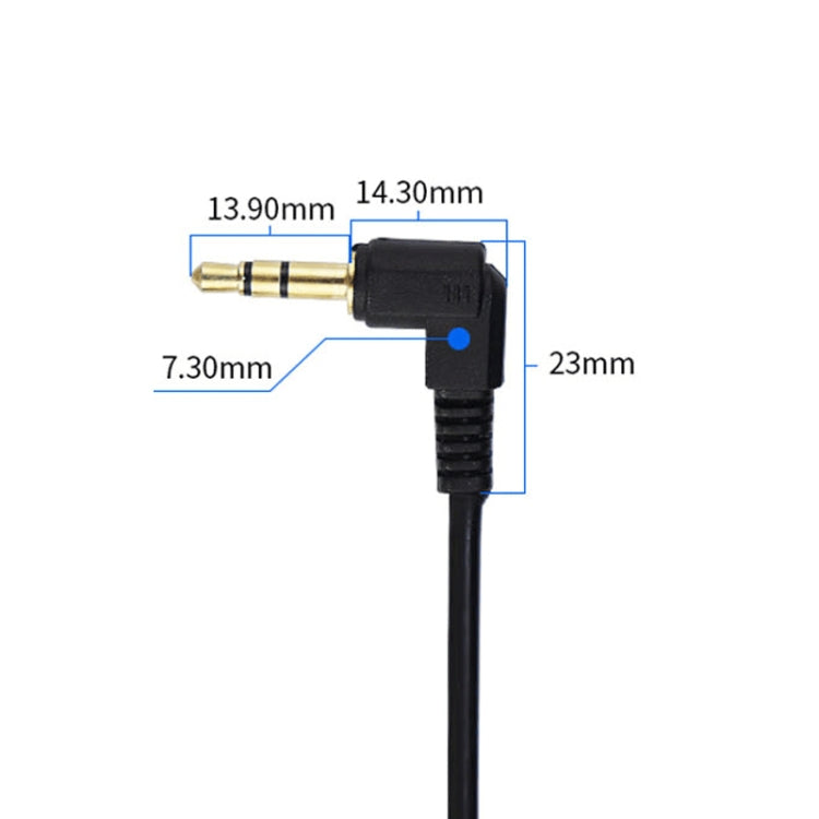 3.5mm stereo audio cable plug with size markings and black strain relief