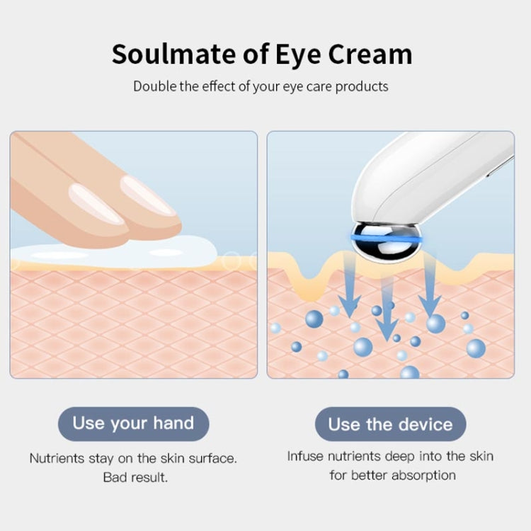 White eye massager device with blue light nozzle for applying eye treatment