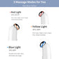 White eye massager wand showing red, blue, and yellow light massage modes