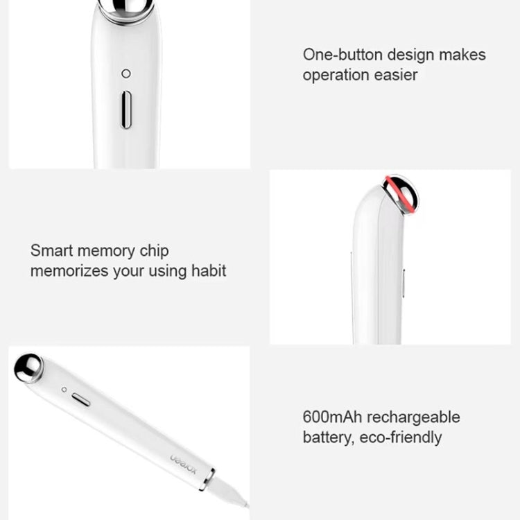 White eye massager wand with one-button design and 600mAh rechargeable battery