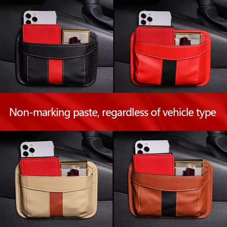 Car storage organizer pouch with smartphone pocket, black with red and white stripe