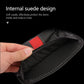 Car-mounted storage bag interior lining with red insert panel and black suede backing