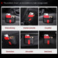 Car-mounted adhesive storage bag with black body and red stripe for console or seat back