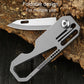 Folded mini titanium keychain knife with vent slots and extended blade edge