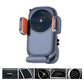 Car wireless phone charger holder with cradle and vent clip, orange side accents.