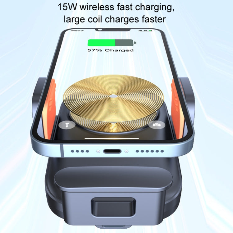 Wireless car phone charger holder cradle showing charging coil and phone placement.