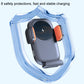Car wireless phone charger holder with cradle and orange side grips inside protective cover.