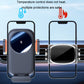 Car wireless phone charger holder on dashboard with vent clip; phone cradles shown.