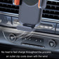 Car wireless phone charger holder base on car console with vented design and cradle.