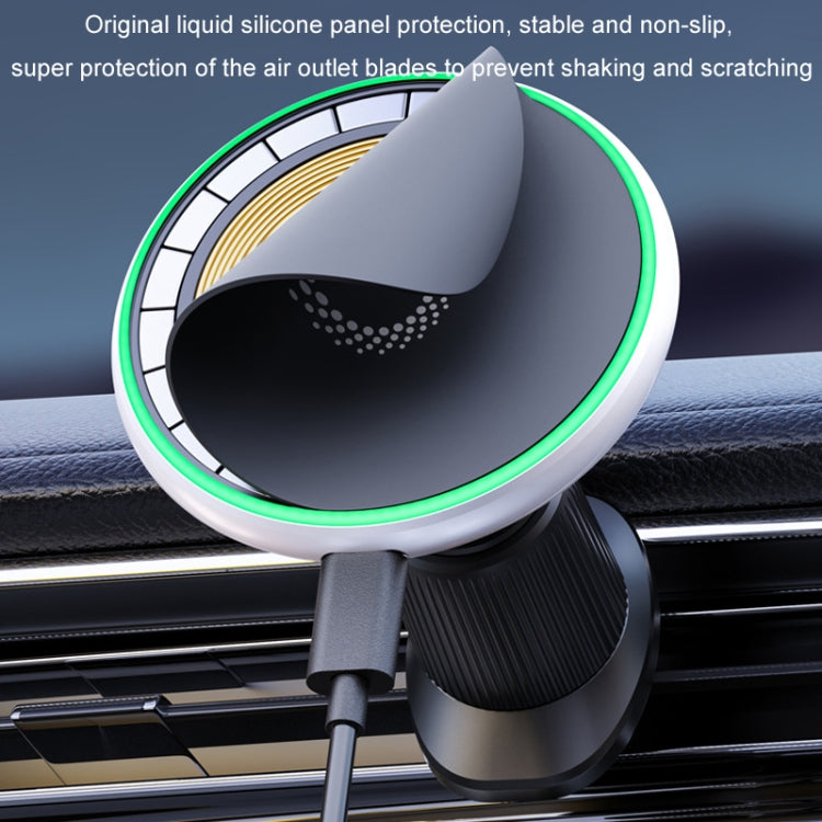 Car magnetic phone holder with green-edged ring light and silicone panel cover