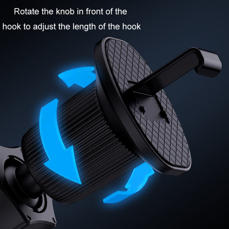 Car vent mount phone holder with rotating knob for adjusting hook length