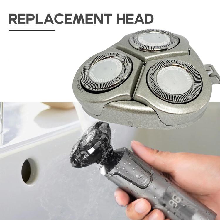 Replacement shaver head attached to a hand-held electric shaver