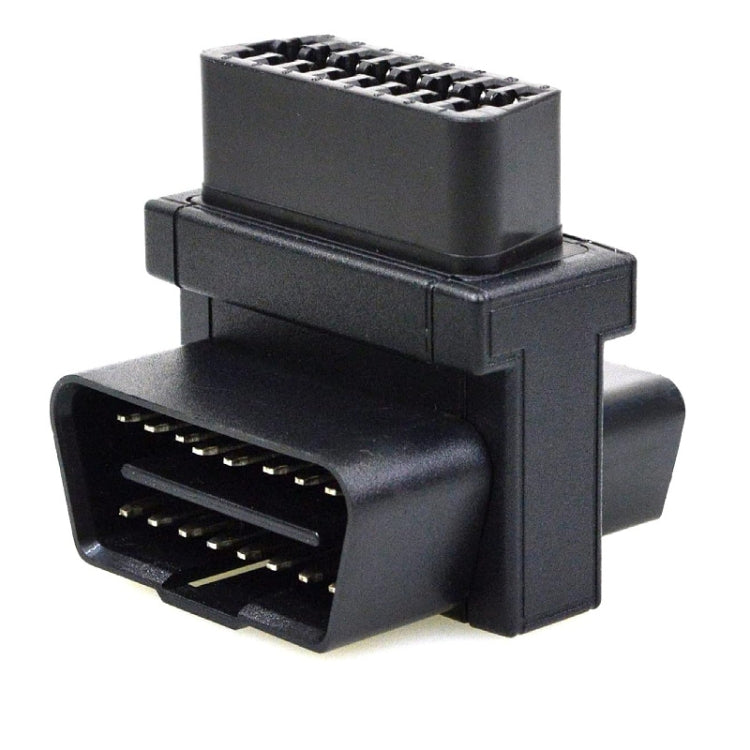 OBD-II 16-pin extension adapter plug with two connector ends, black