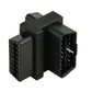 Black OBD-II 16-pin adapter plug with two opposing connector ports