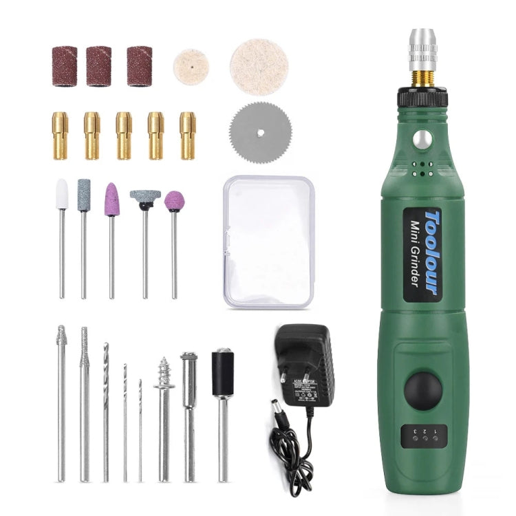 Green mini electric grinder pen with sanding/grinding bits and adapter