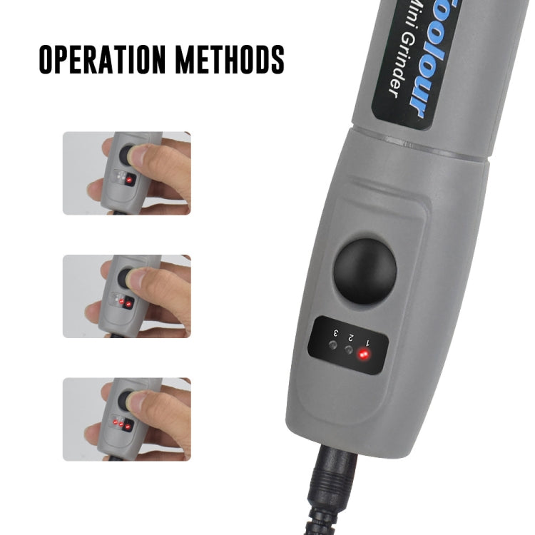 Gray mini electric grinder pen with power button and control lights