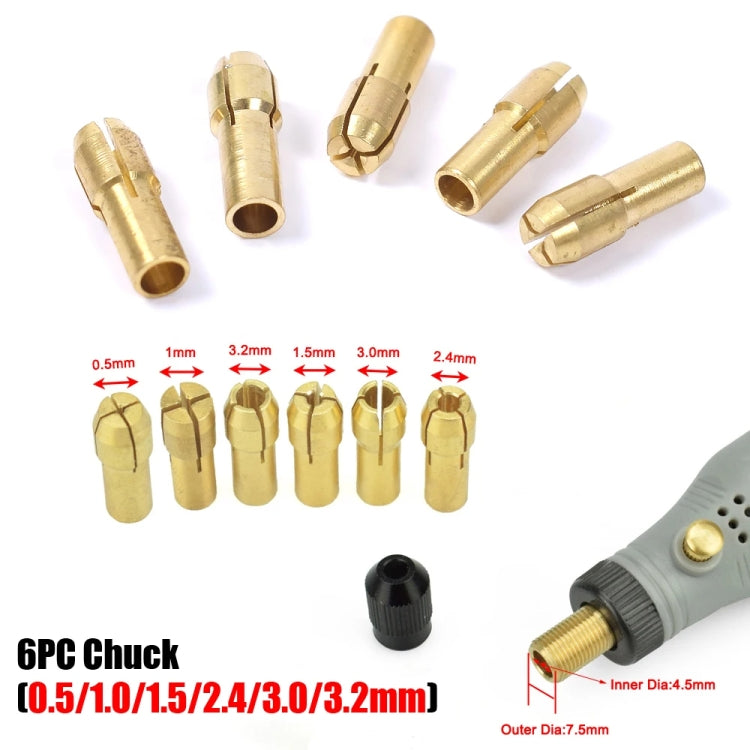 Mini electric grinder chuck set with multiple collets for different bits