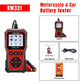 KONNWEI KW331 battery tester kit with display, buttons, user manual, USB cable