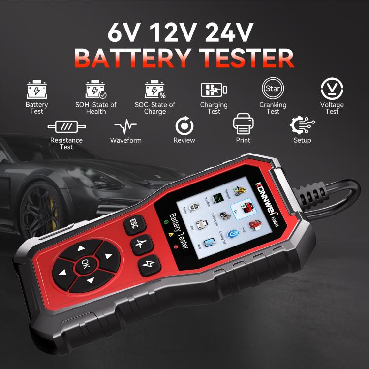 KONNWEI KW331 battery tester for 6V/12V/24V with built-in display and buttons