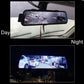Car dash cam mirror screen showing daytime and nighttime driving footage