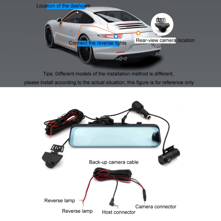 Car dash cam wiring kit with cables and connectors for backup camera