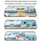 Car dash cam mirror with split-screen display for front and rear camera views