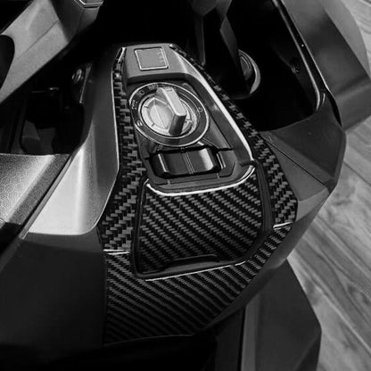 Black carbon-fiber style ignition zone stickers for motorcycle key area