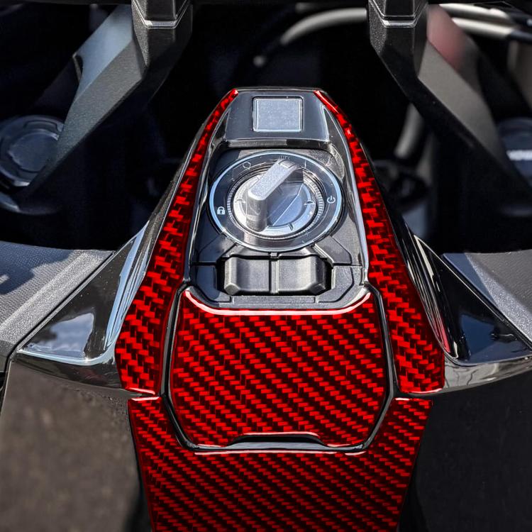 Red carbon-fiber ignition zone protective sticker set on motorcycle key area