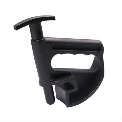Black tire bead clamp tool with T-handle lever for wheel bead installation