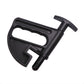 Black tire bead clamp tool with curved jaw and handle for tire installation