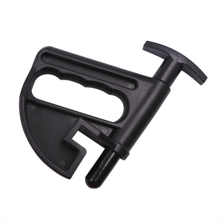 Black tire bead clamp tool with curved jaw and handle for tire installation