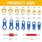 Fuel line quick removal tool size chart with blue hooks and orange circular clips