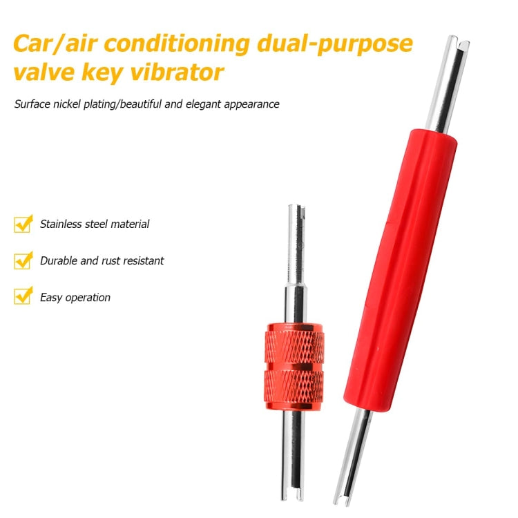 Dual-purpose car valve key vibrator tool with red handle and silver metal tip